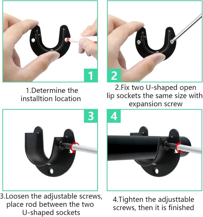 Suiwotin 2 Packs Stainless Steel Closet Rod End Supports 1 Inch Wardrobe Bracket Heavy Duty Closet Pole Sockets Flange Rod Holder, U-Shaped with Screws, Black - Image 5